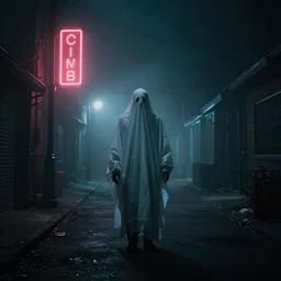 ghost on a foggy night streer with neon streetlights like Silent Hill screenshot