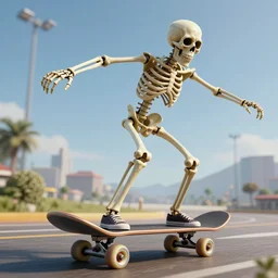 A skeleton rides a skateboard, highly detailed, trending on artstation, 8k,