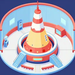 ussr soviet nuclear reactor hall with open reactor. top view. simple and clean retrofuture cyber interior. environment for 3 d game, colorfull and contrast design. science fiction kid illustration. trending on artstation. simple, crisp and clean. unreal engine