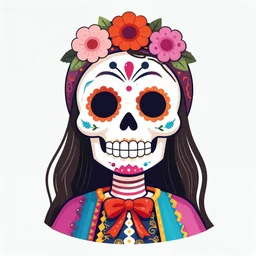 Illustration of a sugar skull day of the dead girl, art by dr seuss