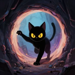 evil black cat opening a magic portal, digital illustration, artstation, artstation hq, hd