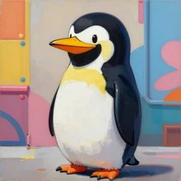 greg manchess portrait painting of penpen the penguin from neon genesis as overwatch character, medium shot, asymmetrical, profile picture, organic painting, sunny day, matte painting, bold shapes, hard edges, street art, trending on artstation, by huang guangjian and gil elvgren and james ryman