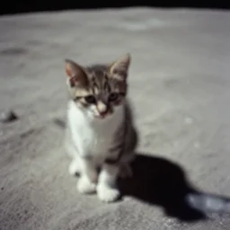 kitten found on the surface of the moon, blurry, grainy, old photo