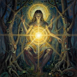 mergering of the insanity of this external world with the divine magical world within me in the style of dariusz zawadzki