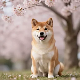 shiba inu puppy sits under cherry blossom tree, cinematic light, 8k photography