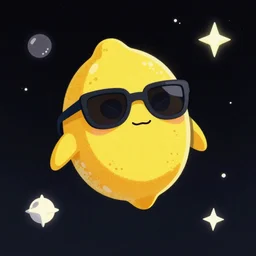 anthropomorphic badass lemon character wearing cool sunglasses flying through space, illustration, 4k, trending on artstation, grainy, film grain