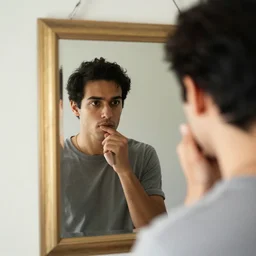 man looking in a mirror