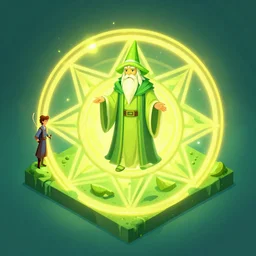 lime wizard,art by Jim Holloway and Eddie Jones and Hugh Doak Rankin,trending on artstation, spongy lighting isometric view,vibrant colors,sacred geometry,american romanticism ,Star Wars ,digital art,