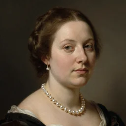 a headshot of a woman wearing pearls, in the style of rembrandt