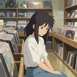 girl in a record store, melancholy, from the anime film by makoto shinkai
