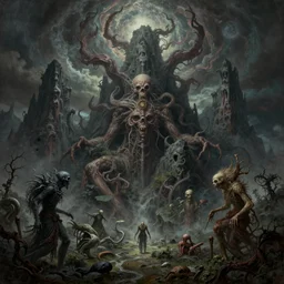 a lovecraftian painting of the mountains of madness, cosmic horror elements, ultra realistic, concept art, intricate details, eerie, highly detailed, photorealistic, octane render, 8 k, unreal engine. art by artgerm and greg rutkowski and alphonse mucha