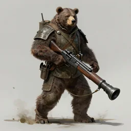 concept art of a high fantasy ww1 bear beast-man soldier using a bazooka trending on artstation, detailed high resolution
