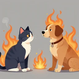 war between cats and dogs, epic, digital, art, fire, smoke, suspense