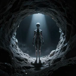 a nordic extraterrestrial at the end of the worm hole in space, epic scene, extremely detailed masterpiece, extremely moody lighting, glowing light and shadow, atmospheric, shadowy, cinematic, god lighting