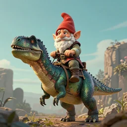 ancient gnome riding the dinosaur, photorealistic cinematic scene, very coherent, hyper realism, high detail, vivid colors, octane render, unreal engine, 8k, Smooth gradients, High contrast, depth of field