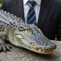 Business crocodile wearing suit & tie, highly detailed photo portrait