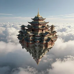 flying monastery in the clouds, octane render, by Tomino-sama