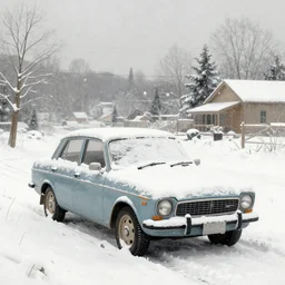 a car in the snow, art by packtrick Woodroffe