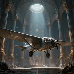 a viking warplane, by Rolf Armstrong and Evelyn De Morgan and Bastien Lecouffe-Deharme, dramatic lighting, high contrast colors, baroque, empyrean, panoramic view, as trending on Artstation, highly detailed, doom engine,