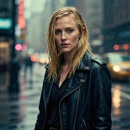 portrait of Kirsten Dunst in the city in the rain,by tom bagshaw,Cedric Peyravernay,,James Paick,Ted Nasmith, peter gric,Hugh Ferriss,trending on artstation,8k,Blade Runner 2049,ultra realistic,high detail,golden ratio,cinematic lighting,maximalist