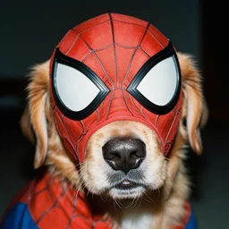 stunning film photograph of ( ( ( ( spiderman as a dog, spiderdog ) ) ) ), zeiss lens, closeup, aperture 1. 2