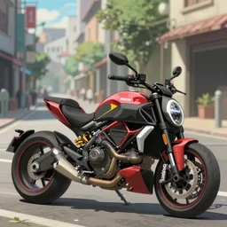 anime art vehicle concept art, anime key visual of ducati diavel, at a city street, trending on pixiv fanbox, studio ghibli, extremely high quality artwork