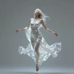 a beautiful pale woman floating in the air, glowing skin, silk cloth over her and floating around