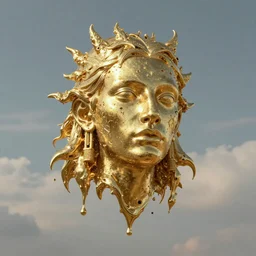 portrait of a surreal ancient god, made by liquid gold melting, floating in the sky, insanely detailed, trending on artstation, golden ratio, concept art by Emil Melmoth