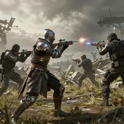 a knight vs a swat team, swords vs guns, call of duty modern warfare fighting elden ring tarnished