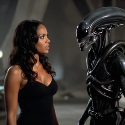 film still of Vivica A Fox talking with a Alien in the movie Alien(1990).