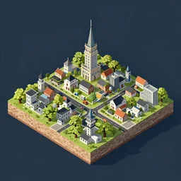 a render of a town in a cube isometric view