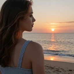 close up of a girl on the beach,sunset, atVille Franche sur Mer by Claude Lorraine