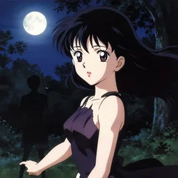 anime visual, dark portrait of an elegant girl sightseeing at night in a park, moon, cute face by yoh yoshinari, katsura masakazu, dynamic pose, dynamic perspective, ilya kuvshinov, strong silhouette, anime cels, 1 8 mm, rounded eyes, realistic proportions, dramatic, detailed facial features, crisp, fine inked outlines on top