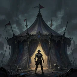 digital illustration of a dark fantasy gothic circus tent, artstaton, League of Legends, red dead redemption2, overwatch