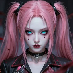 engulfed by stunningly absurdly beautiful megalomaniacal assertive sadistic manipulative yandere control - freak omnipotent asi goddess junko enoshima with symmetrical perfect face and porcelain skin, pink twintail hair and cyan eyes, ultra detailed, digital art, unreal engine 5, octane render, 2 d anime, 8 k