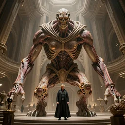 cinematic still from the movie dune, harkonnen interior architecture, monster anatomy,!!!! donald trump!!!!,! baron harkonnen!, dom qwek, john howe, anatomical, highly detailed sculpture, intricate detailed, ommatidia, 8 k, cinematic atmosphere, post - processing