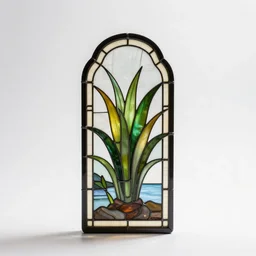 stained glass zz plant, studio photography, full body, isolated on a pure white background, centered, entire subject in frame, sharp focus, soft studio lighting