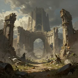 alien ruins western painting by Mark maggiori, Matte painting, trending on artstation and unreal engine