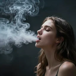 lots of swirling, dreamy, thick smoke exhaled from a young woman's open mouth, by conrad roset, dramatic digital art, trending on artstation