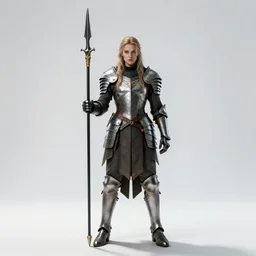wise valkyrie with spear, cinematic studio photo, full body, standing, isolated on a pure white background, centered, whole figure in frame, sharp focus, studio lighting
