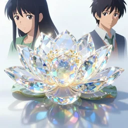 a comic book style render of a crystal lotus by yusuke murata and makoto shinkai, cel shaded, unreal engine, highly detailed, iridescent, artstation, pixiv, reflective, volumetric lighting, soft glow