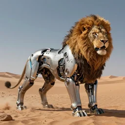 concept art of robotic lion in scifi dunes, cyberpunk glow, matte painting by jama jurabaev,