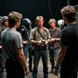 color film still, behind the scenes of filming, staff and actors. ; alien 2 ( 1 9 8 6 )
