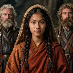 detailed ultrarealistic photography front medium shot of fantasy ethnic rustic monk girl leyendecker, norman rockwell, greg rutkowski, jim henson artstation cinematic, vray game of thrones, lord of the rings