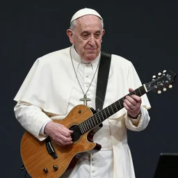 Pope Francis playing a guitar solo with Metallica