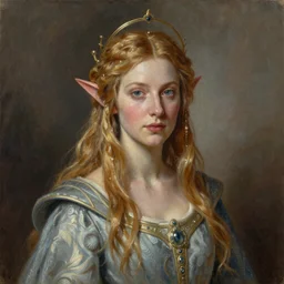 A stunning realistic fine art painting of a beautiful! elven queen by Tom bagshaw, studio portrait, 50mm lens 4k,