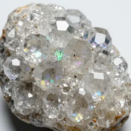 texture of joined hexagonal clear quartz crystals through which is clearly visible the beatific multicoloured lights of paradise, exquisitely clear and hyper realistically sharp,