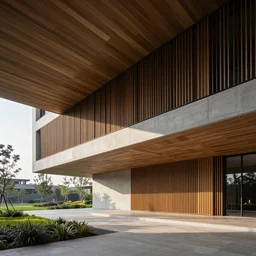 biophilic architecture, minimalist wood steel and concrete structure