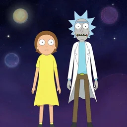 rick and morty standing alone, cosmic colours, space 🌌 an ultrafine hyperdetailed illustration by kim jung gi, d nadar, detailed faces, intricate linework, bright colors, octopath traveler, final fantasy, unreal engine 5 highly rendered, global illumination, radiant light, detailed and intricate environment