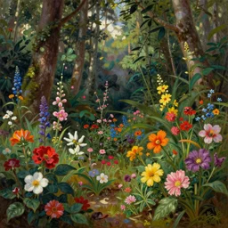 rainforest, brightly colored flowers, extremely detailed oil painting, sargent and leyendecker, savrasov levitan polenov, bruce pennington, tim hildebrandt, digital art, landscape painting, trending on artstation, masterpiece